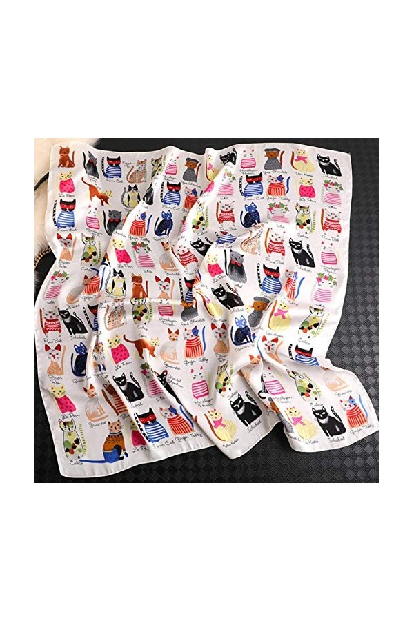 LCUK Mode été Soie carré écharpe Femmes Chat P Satin Cou Cheveux Cravate Bande Plage Hijab tête Femme Foulard