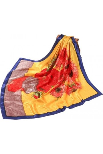 Cebilevin Grand Foulard Carré 90x90CM Polyester Rétro Imprimé Feuilles Fleurs