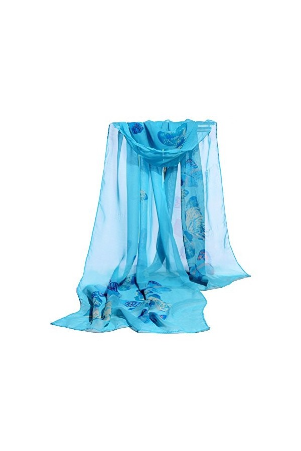 Foulard en mousseline de soie pour femme - Écharpe douce en coton, bleu, taille unique