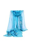 Foulard en mousseline de soie pour femme - Écharpe douce en coton, bleu, taille unique