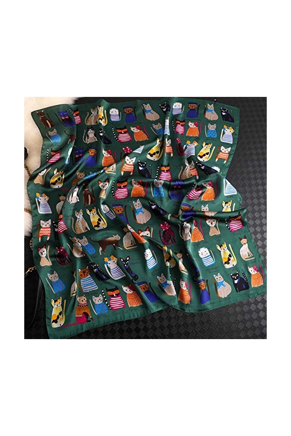 LCUK Mode été Soie carré écharpe Femmes Chat P Satin Cou Cheveux Cravate Bande Plage Hijab tête Femme Foulard