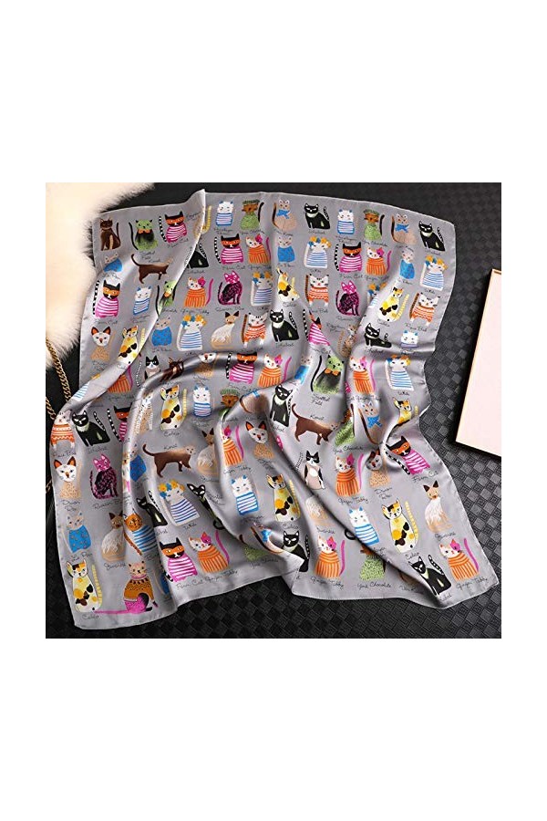 LCUK Mode été Soie carré écharpe Femmes Chat P Satin Cou Cheveux Cravate Bande Plage Hijab tête Femme Foulard