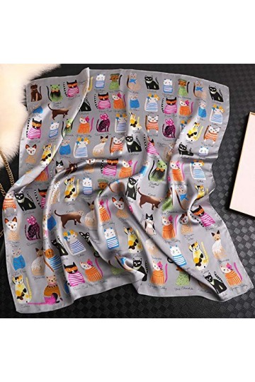 LCUK Mode été Soie carré écharpe Femmes Chat P Satin Cou Cheveux Cravate Bande Plage Hijab tête Femme Foulard