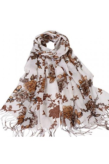 Générique Femmes Long Wrap Foulard Tassel Shawl Fleur Dentelle Foulard Foulard Mostforefront Écharpe en Hiver Beige, One Siz