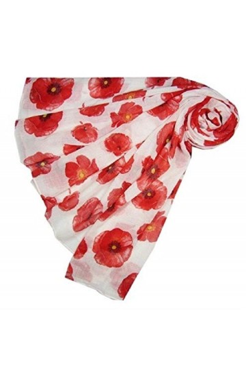 DIVISTAR Écharpe à imprimé coquelicot pour le jour du Souvenir - Blanc avec coquelicots rouges