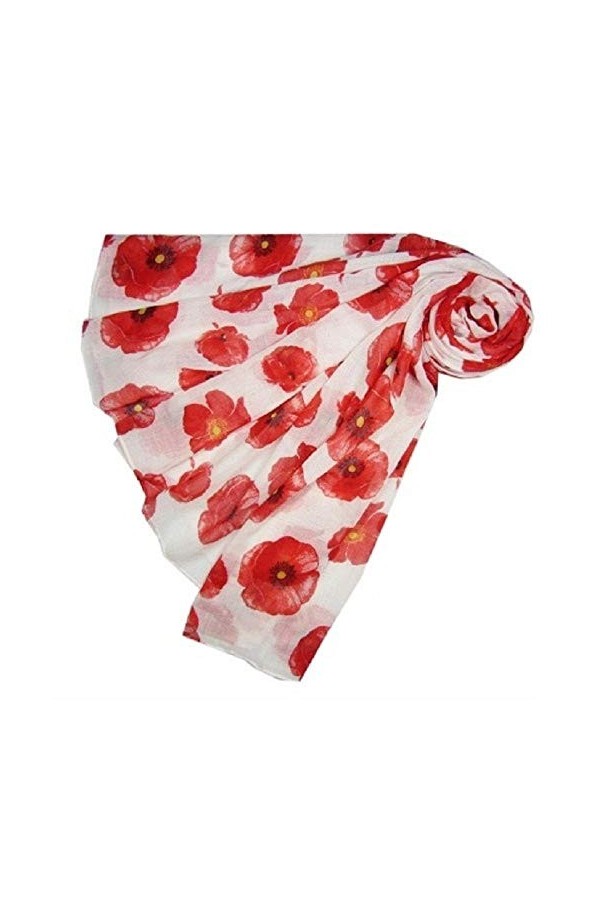 DIVISTAR Écharpe à imprimé coquelicot pour le jour du Souvenir - Blanc avec coquelicots rouges