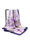 HIDOUYAL Grand Foulard 90x90cm Satin Imprimé Fleurs Plumes Multicouleurs