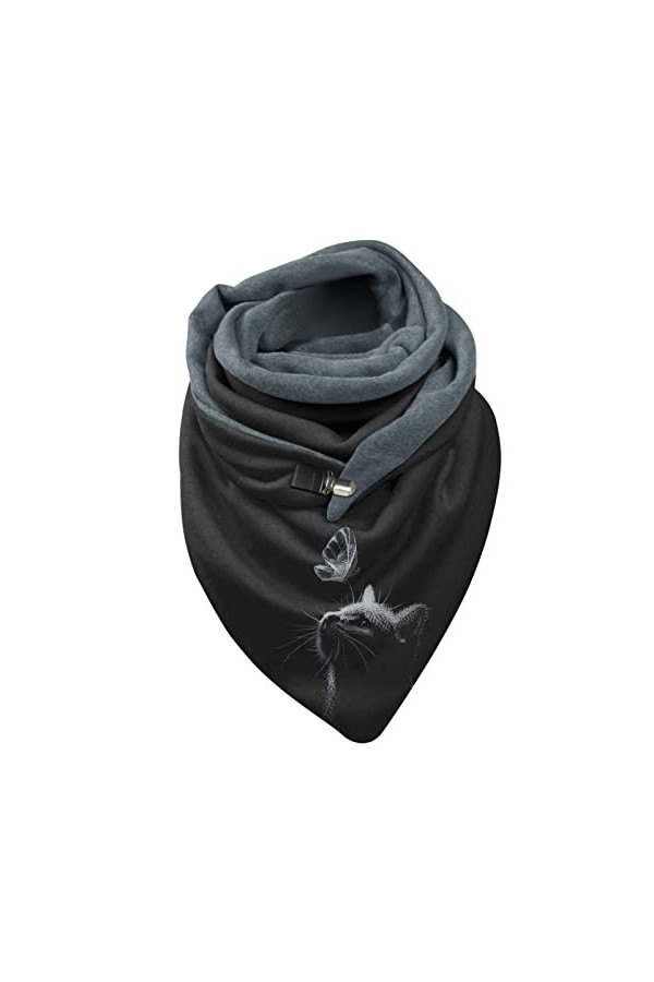 Feiboyy Écharpe en coton pour femmes Motif cosy Écharpe dhiver en triangle Cape en poncho avec bouton Chaleur douce de lhiv