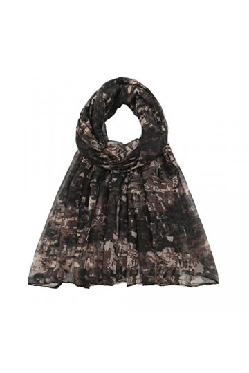 IQYU Foulard Femme Printemps Imprimé Mousseline de Soie Carré Foulards Légers Bandana Foulard Laine Dégradé Écharpe, Noir , t