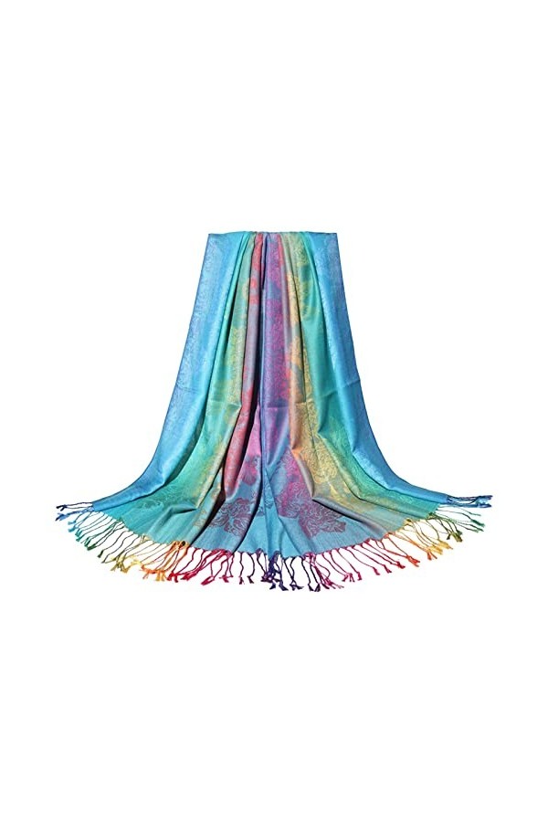 rtdgcv Foulard en soie pour femme - Écharpe en coton jacquard pour femme - Style ethnique coloré - Écharpe avec pompon - Écha