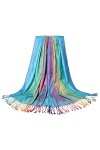 rtdgcv Foulard en soie pour femme - Écharpe en coton jacquard pour femme - Style ethnique coloré - Écharpe avec pompon - Écha