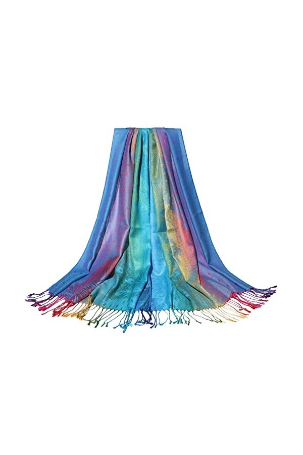rtdgcv Foulard en soie pour femme - Écharpe en coton jacquard pour femme - Style ethnique coloré - Écharpe avec pompon - Écha
