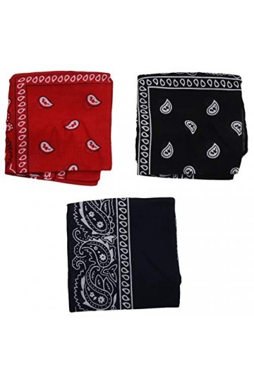 sunwes Set de 3 Bandanas et Femme 57 x 57 cm Noir+Rouge+Bleu