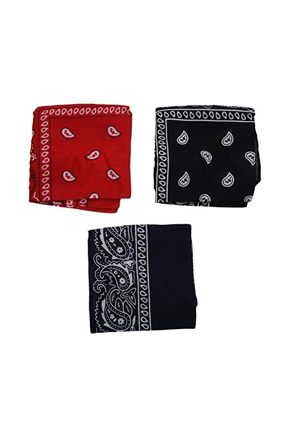 sunwes Set de 3 Bandanas et Femme 57 x 57 cm Noir+Rouge+Bleu