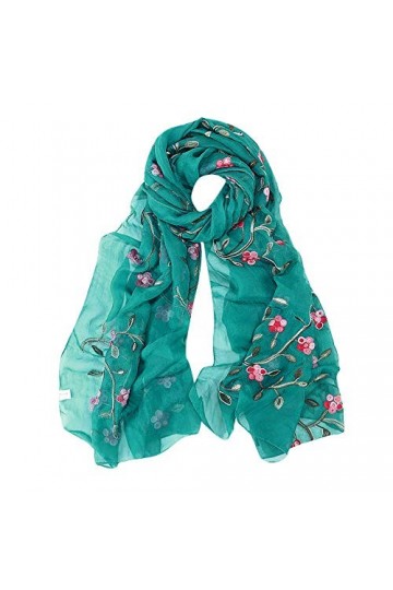 ZHIYU Bandeau Écharpe pour femme Hijabs Broderie musulmane Hijab Mousseline Écharpe Foulards Écharpe, bleu, taille unique