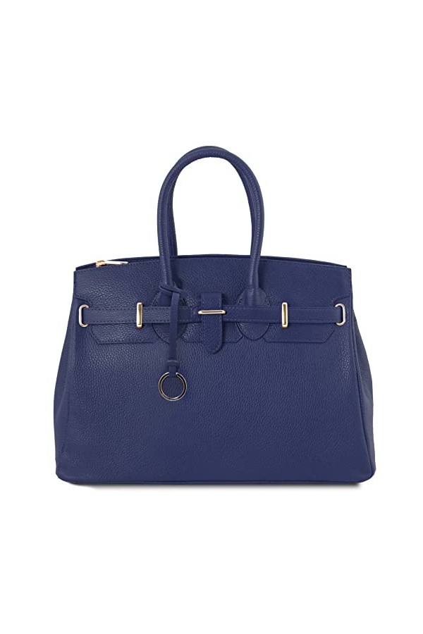 Tuscany Leather - TL Bag - Sac à Main pour Femme avec Finitions Couleur Or - TL141529 Bleu FONCÉ 