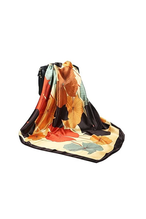 Cebilevin Grand Foulard Carré Imprimé Feuilles 90x90cm