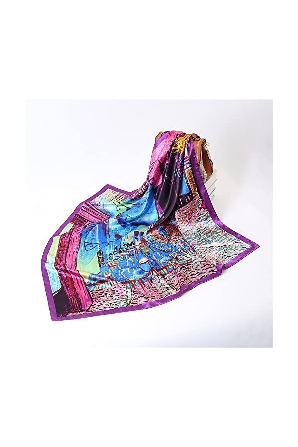 Grand Foulard Carré Imprimé Peinture Cafétéria 90x90cm