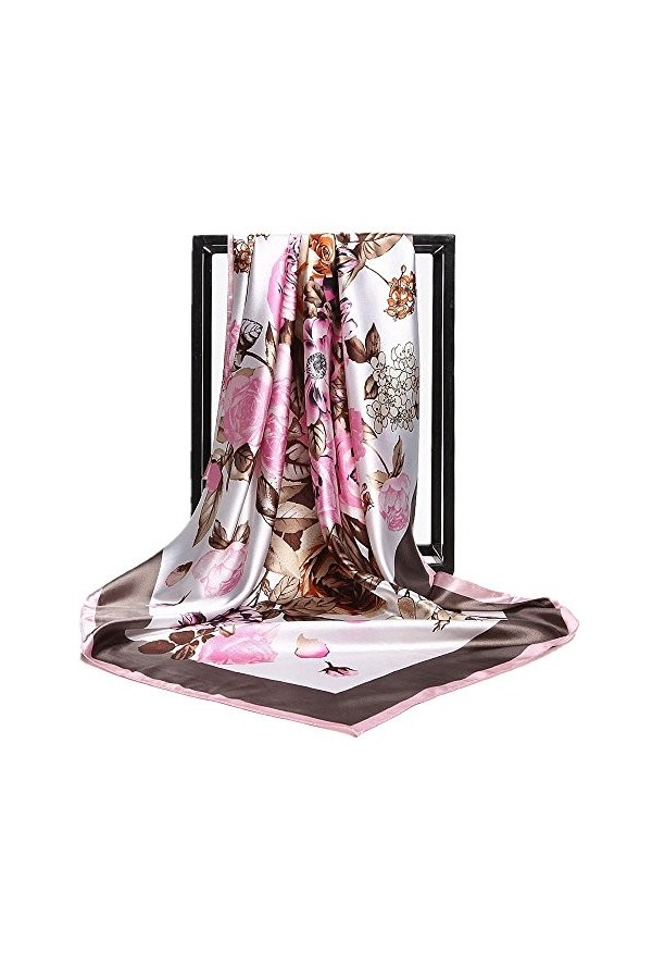 Cebilevin Grand Foulard Carré Motif Dentelle Grappes de Fleurs 90x90cm