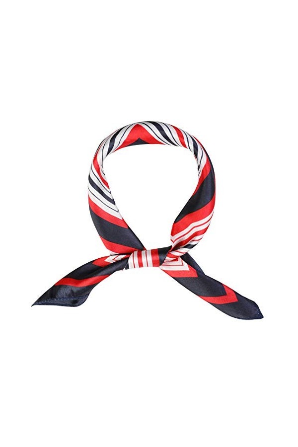 sourcing map Foulard à collet carré femme noir bleu Rouge Blanc rayure
