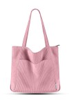 Prite Tote Bag Sac en Velours Côtelé Bandouliere Cabas Femme Homme Sac Fourre Tout avec Fermeture Éclair et Poches Noir 