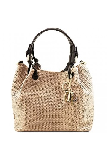 Tuscany Leather TL KeyLuck - Sac Shopping en Cuir imprimé tressé - TL141573 Beige 