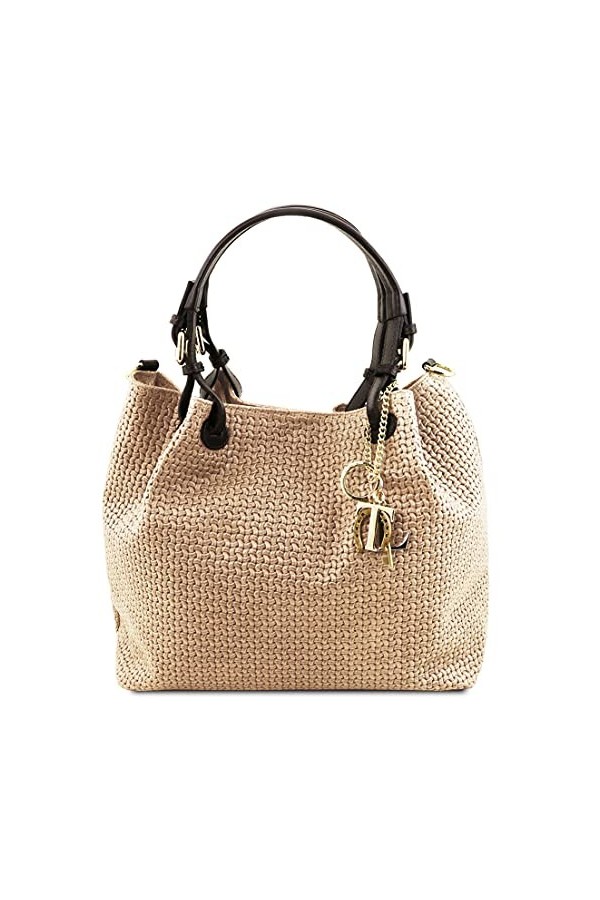 Tuscany Leather TL KeyLuck - Sac Shopping en Cuir imprimé tressé - TL141573 Beige 
