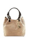 Tuscany Leather TL KeyLuck - Sac Shopping en Cuir imprimé tressé - TL141573 Beige 