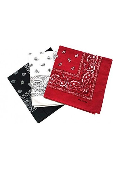 Carnavalife Paisley Bandanas Bandanas en Coton 55 x 55 cm Multi-usage pour déguisement ou accessoire de mode, Noir/blanc/roug