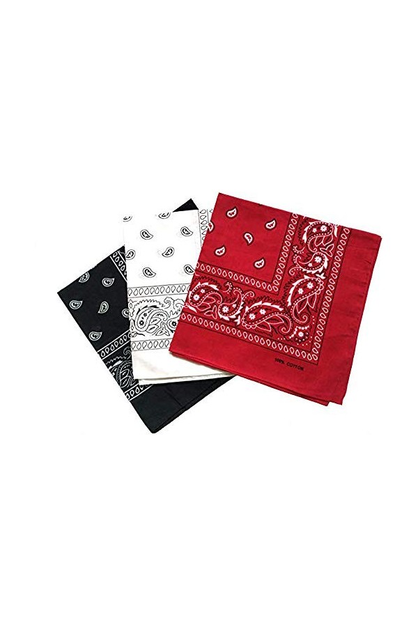Carnavalife Paisley Bandanas Bandanas en Coton 55 x 55 cm Multi-usage pour déguisement ou accessoire de mode, Noir/blanc/roug