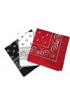 Carnavalife Paisley Bandanas Bandanas en Coton 55 x 55 cm Multi-usage pour déguisement ou accessoire de mode, Noir/blanc/roug