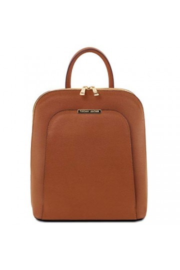TUSCANY LEATHER TLBag Sac à dos pour femme en cuir Saffiano Cognac