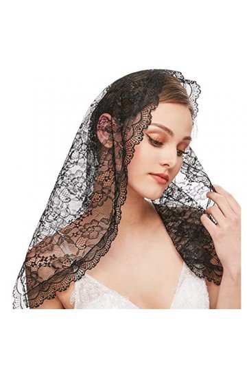 Lookikely Foulard en Dentelle Triangle Voile de mantille en Dentelle Doux et Confortable Motif Floral Exquis pour Couvre-Chef