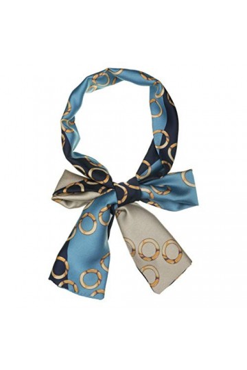 Allegra K Femmes Pois Bande Chain Impression Long Skinny Écharpe Cou Écharpes Foulard Bandeau Bleu marin 147 * 13cm/57.87 * 5