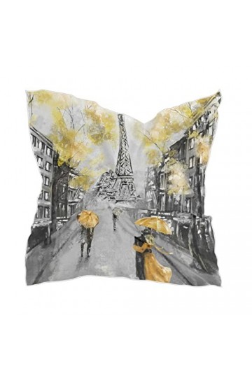 ODAWA Foulard carré en satin pour femme Motif fleurs tropicales 61 cm, Paysage de Paris, taille unique