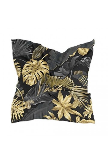 ODAWA Foulard carré en satin tendance illustré pour femme, châle léger, foulard, foulard, 61 cm, Doré Noir Tropical, taille u