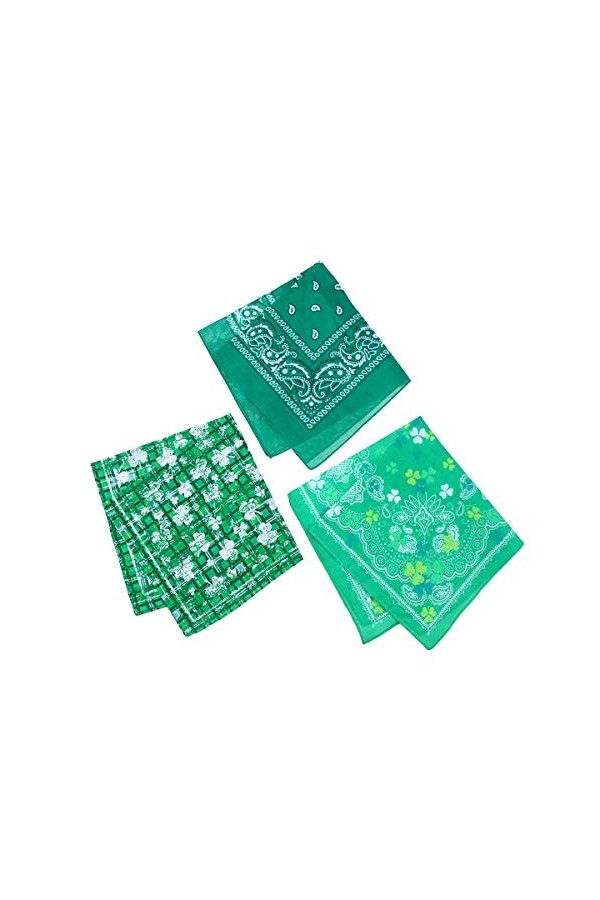 BESTOYARD 3pcs Écharpe Foulard Femme Carré en Coton Costume Fête Saint Patrick Vert Trèfle Shamrock Decoration Irlandaise（Sty