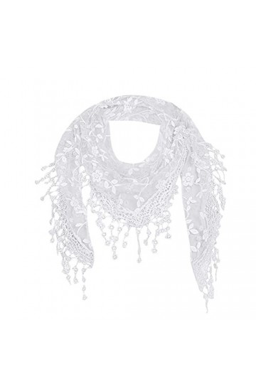 Dressin Foulard triangulaire pour femme avec dentelle et pompons - En polyester et dentelle - Élégant et classique pour le pr