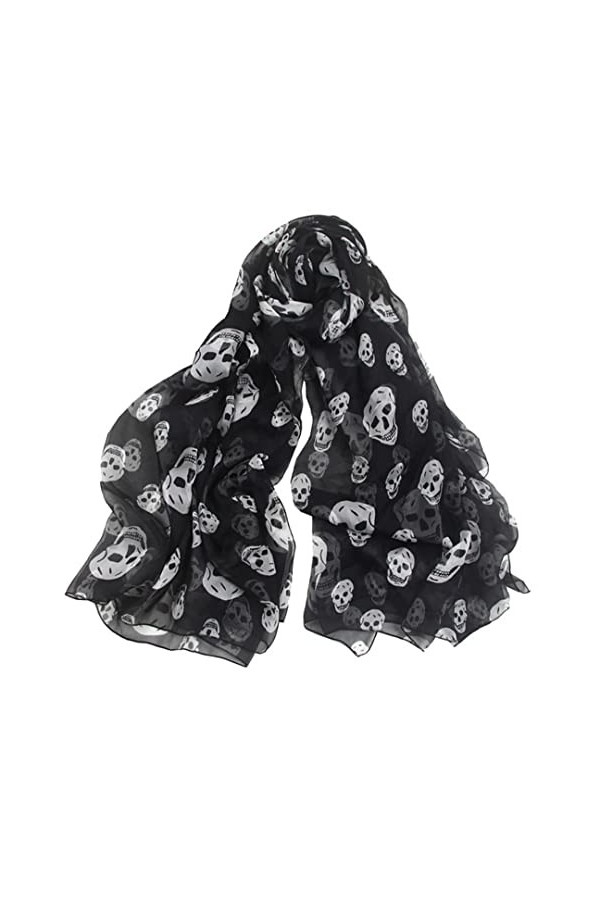Onsinic Skull Imprimer Écharpe Soft Soie Soie Soie Été Plage Longue Écharpes Mode Châle Légère Pour Femmes