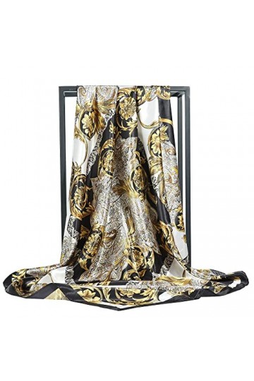 Bllatta Grand Foulard Satin Imprimé Fleurs Multicouleurs Foulard Elégant Foulards Echarpes Toute La Saison