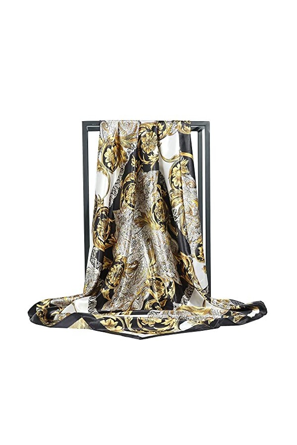 Bllatta Grand Foulard Satin Imprimé Fleurs Multicouleurs Foulard Elégant Foulards Echarpes Toute La Saison