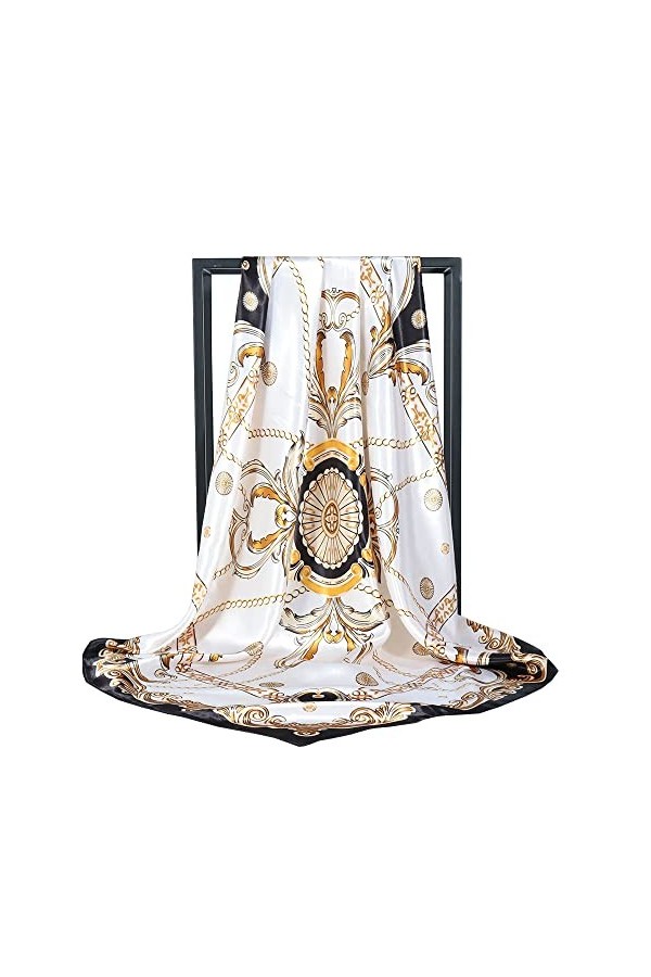 Bllatta Grand Foulard Satin Imprimé Fleurs Multicouleurs Foulard Elégant Foulards Echarpes Toute La Saison