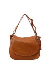TUSCANY LEATHER TLBag Sac bandoulière besace en cuir souple avec pompon Cognac