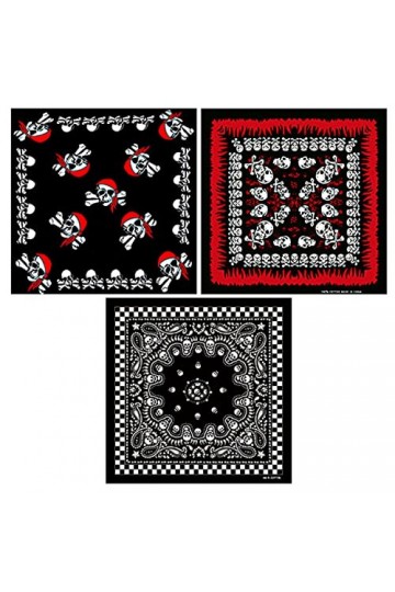 KLEHOPE Serre Tete Halloween, Bandana Noir 3 Pièces, Bandana Tête de Mort, 100% Coton, Décontracté et Respirant, Foulards Ban
