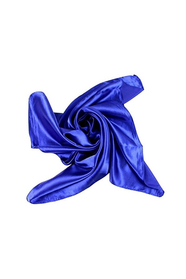 Xiang Ru Femme Été Grand Foulard Carré Couleur Uni en Soie Imité Solaire 90 * 90CM Bleu Saphir