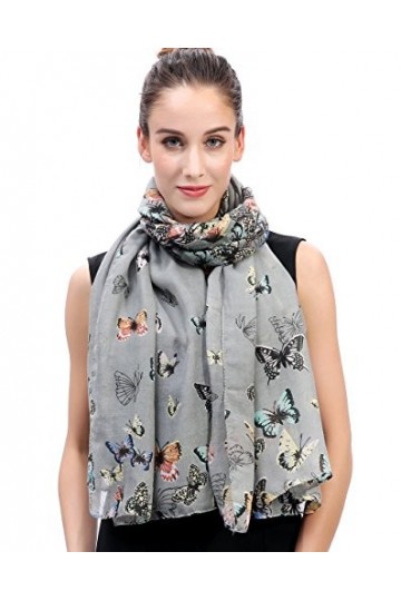 Lina & Lily Écharpe Foulard pour Femme Imprimé Papillon Gris 