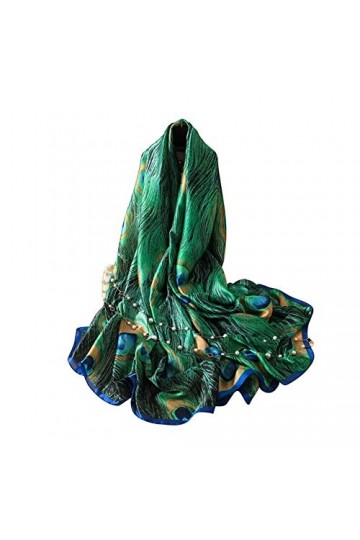 pu ran Hiver Chauds Grandes écharpes, Foulards De Plume De Paon De Mode Femmes Soie Couvrent Foulard Plage Voyage Châle Vert