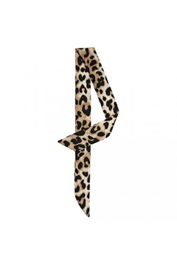sourcing map Écharpe Maigre Femmes Mince Long Foulard Mode Imprimé Léopard Bandeau Ceinture Sac Accessoire Poignée Brun clair