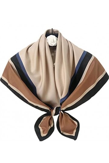 Cebilevin Grand Foulard Carré 90x90CM Polyester Rétro Chic,Beige,Bande Bleu et Noir