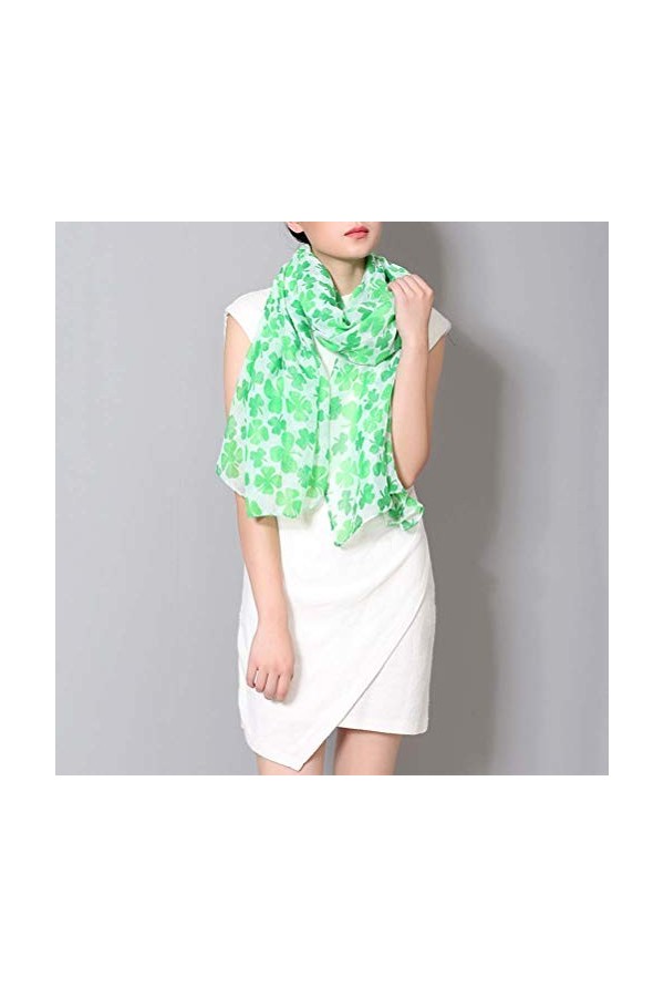 Foulard imprimé trèfle élégant pour femme et fille vert accessoire de la Saint-Patrick